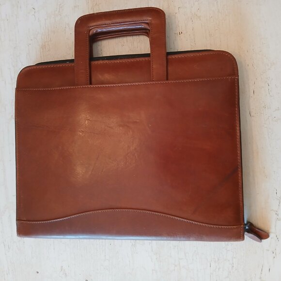 Vtg SCULLY Brown Leather Briefcase Planner Portfolio 3 Ring Binder Handles 13x11 - Picture 2 of 16